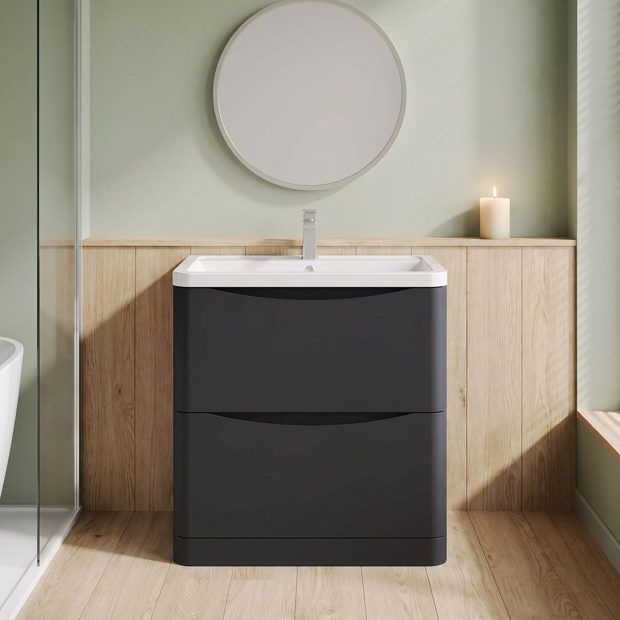 [BFAC1403A] Dunwood Contemporary 2 Drawer Floor Standing Vanity Basin Unit, Choice of Size and Colour