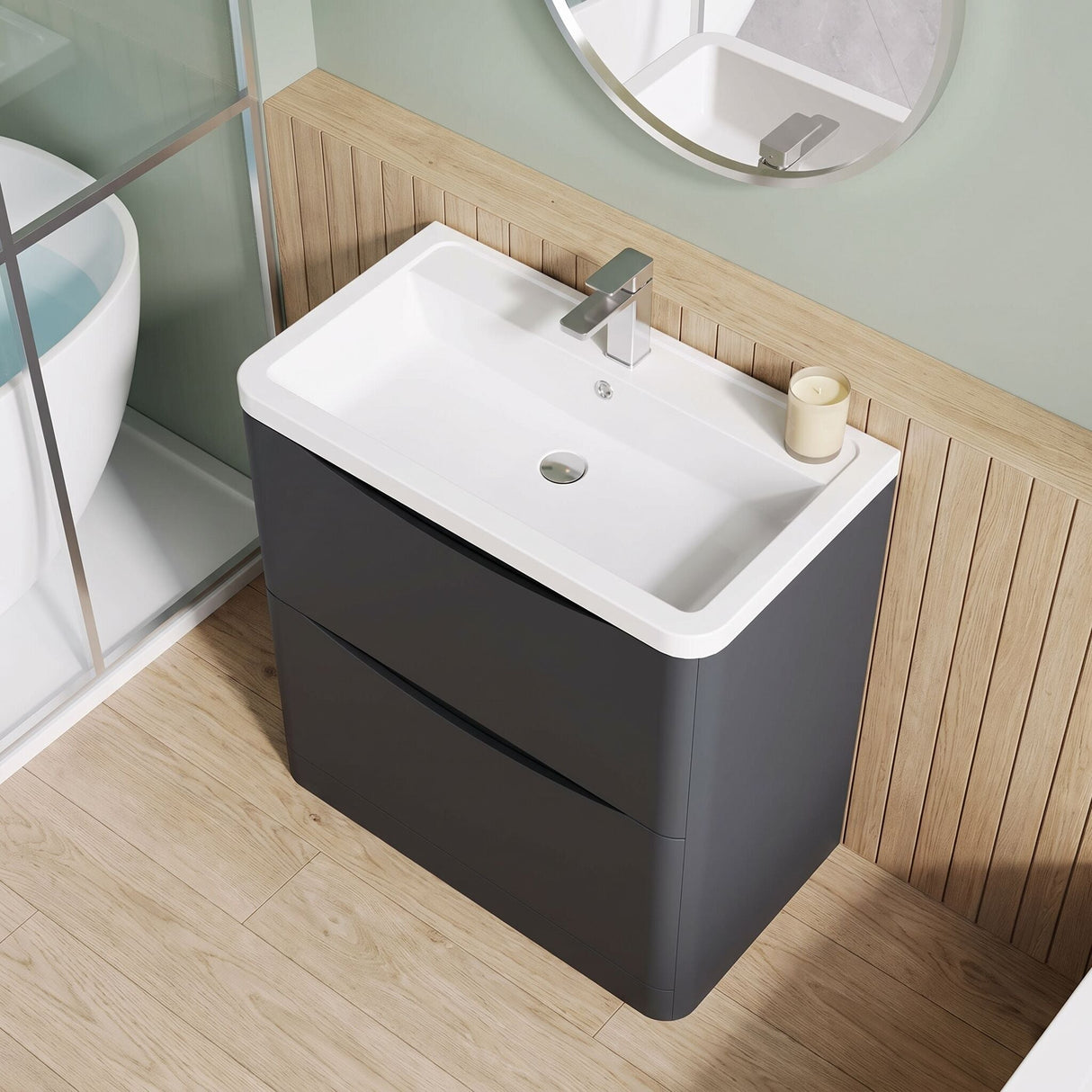 [BFAC1403A] Dunwood Contemporary 2 Drawer Floor Standing Vanity Basin Unit, Choice of Size and Colour