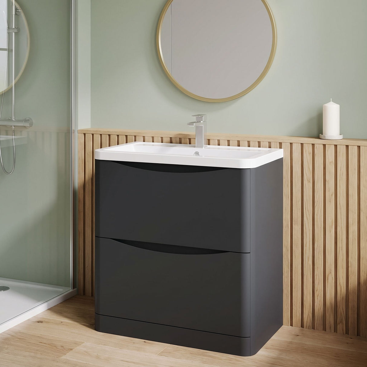 [BFAC1403A] Dunwood Contemporary 2 Drawer Floor Standing Vanity Basin Unit, Choice of Size and Colour