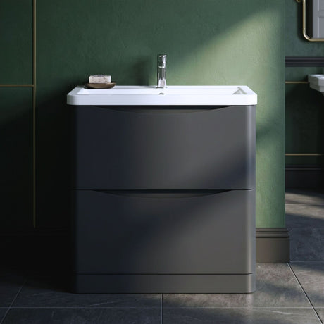 [BFAC1403A] Dunwood Contemporary 2 Drawer Floor Standing Vanity Basin Unit, Choice of Size and Colour - Silo