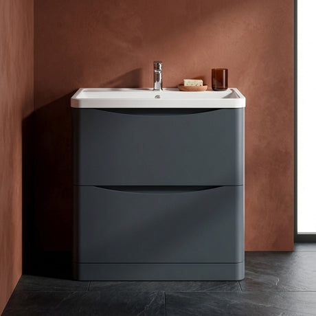 [BFAC1403] Dunwood Floor Standing 2 Drawer Vanity Unit with Polymarble Basin, Choice of Size and Colour - Silo