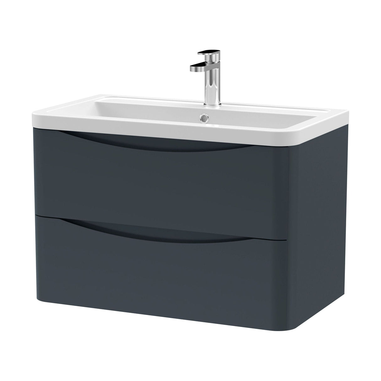 [BFAC1404A] Dunwood Contemporary 2 Drawer Wall Hung Vanity Unit with Basin, Dark Grey, 800mm - Cutout