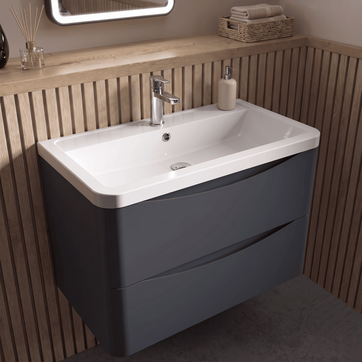[BFAC1404A] Dunwood Contemporary 2 Drawer Wall Hung Vanity Unit with Basin, Choice of Size and Colour