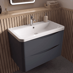 [BFAC1404A] Dunwood Contemporary 2 Drawer Wall Hung Vanity Unit with Basin, Choice of Size and Colour