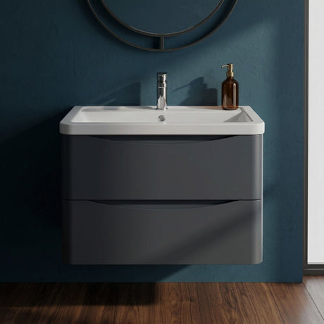 [BFAC1404A] Dunwood Contemporary 2 Drawer Wall Hung Vanity Unit with Basin, Choice of Size and Colour - Silo