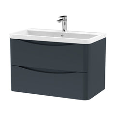 [BFAC1404] Balterley Arch Wall Hung 2 Drawer Bathroom Vanity Unit & Polymarble Basin, Dark Grey, 755mm - Cutout