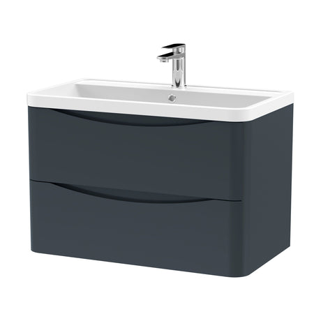 [BFAC1404] Balterley Arch Wall Hung 2 Drawer Bathroom Vanity Unit & Polymarble Basin, Dark Grey, 755mm - Cutout