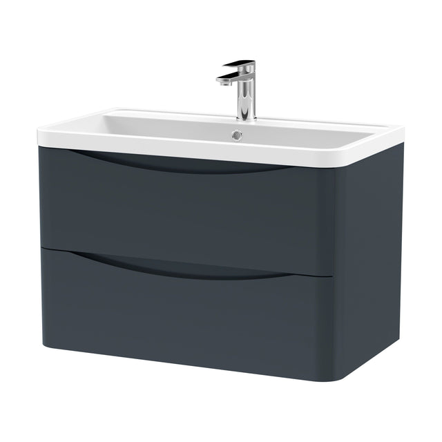 [BFAC1404] Balterley Arch Wall Hung 2 Drawer Bathroom Vanity Unit & Polymarble Basin, Dark Grey, 755mm - Cutout