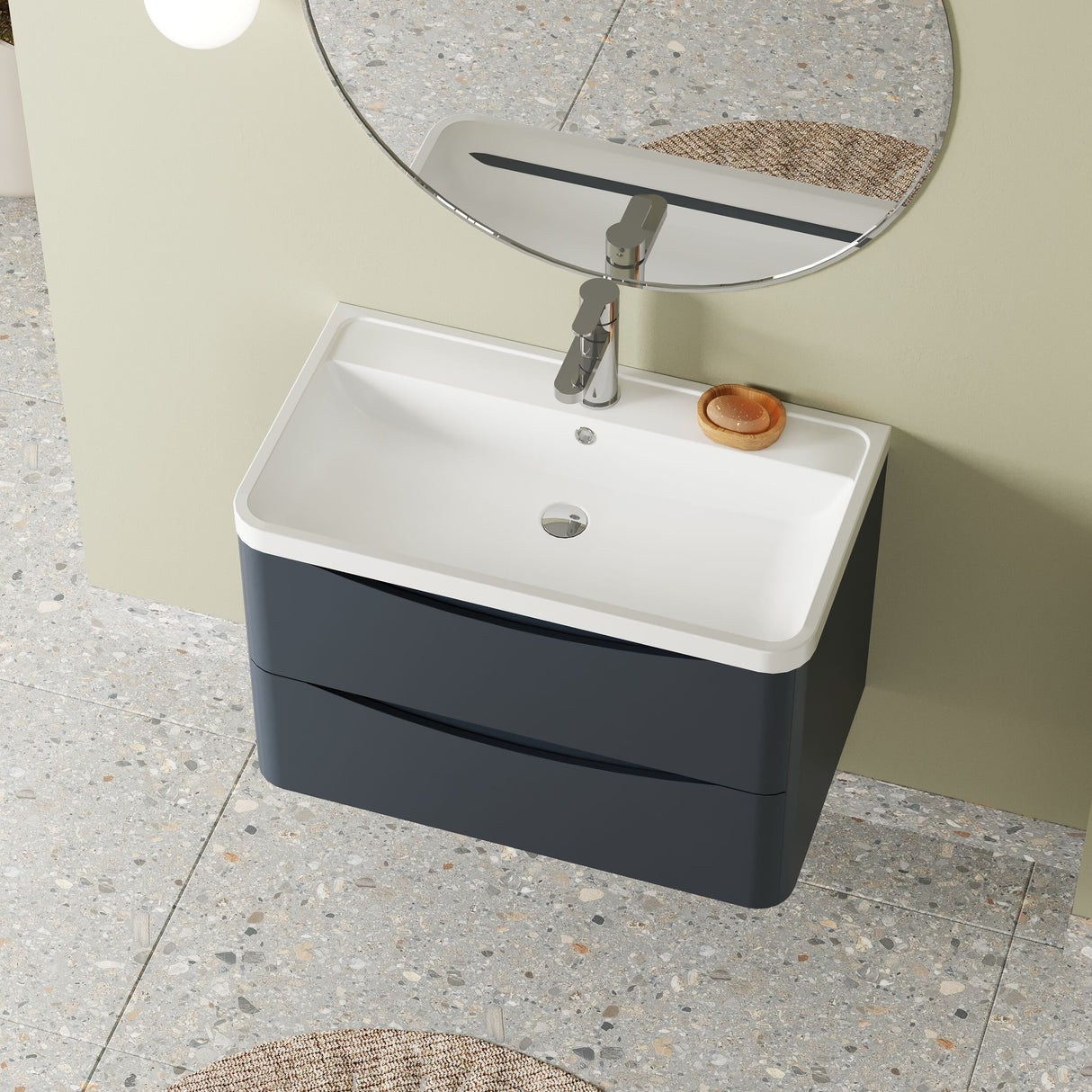 [BFAC1404] Balterley Arch Wall Hung 2 Drawer Bathroom Vanity Unit & Polymarble Basin, Dark Grey, 755mm - Lifestyle 2