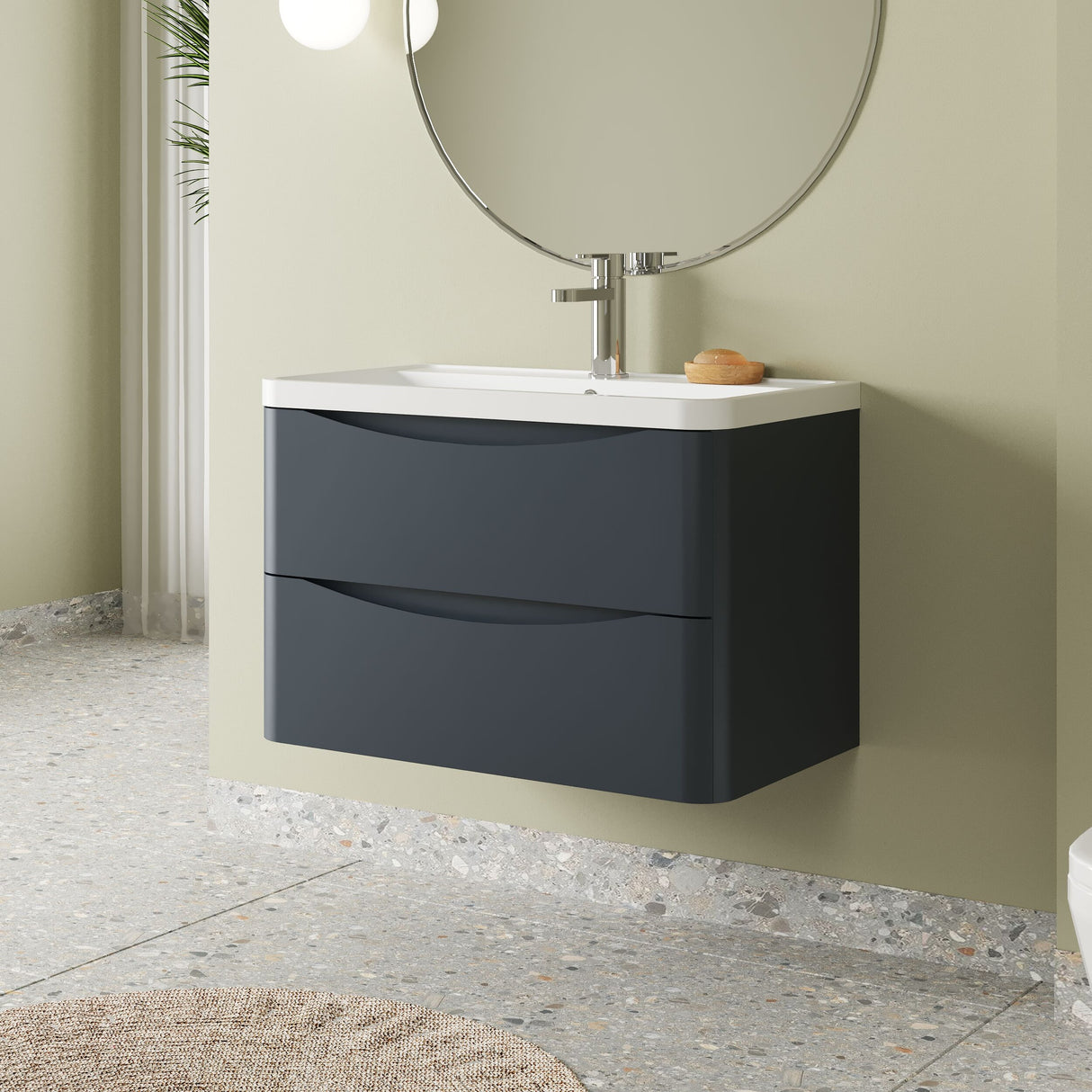 [BFAC1404] Balterley Arch Wall Hung 2 Drawer Bathroom Vanity Unit & Polymarble Basin, Dark Grey, 755mm - Lifestyle 3