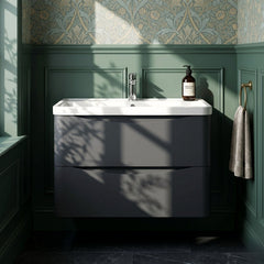 [BFAC1404] Dunwood Wall Hung 2 Drawer Vanity Unit with Polymarble Basin, Choice of Size and Colour - Silo