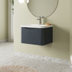[BFAC1405] Balterley Arch Wall Hung 1 Drawer Bathroom Vanity Unit & Polymarble Basin, Dark Grey, 550mm - Lifestyle 3