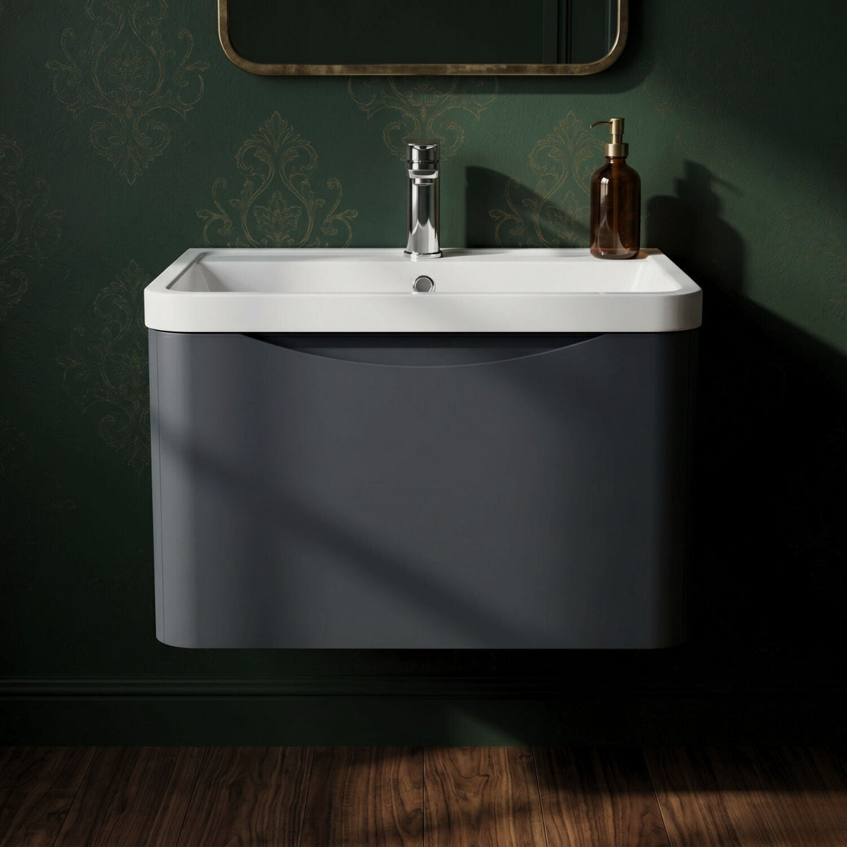 [BFAC1405] Dunwood Wall Hung 1 Drawer Vanity Unit with Polymarble Basin, Choice of Size and Colour - Silo