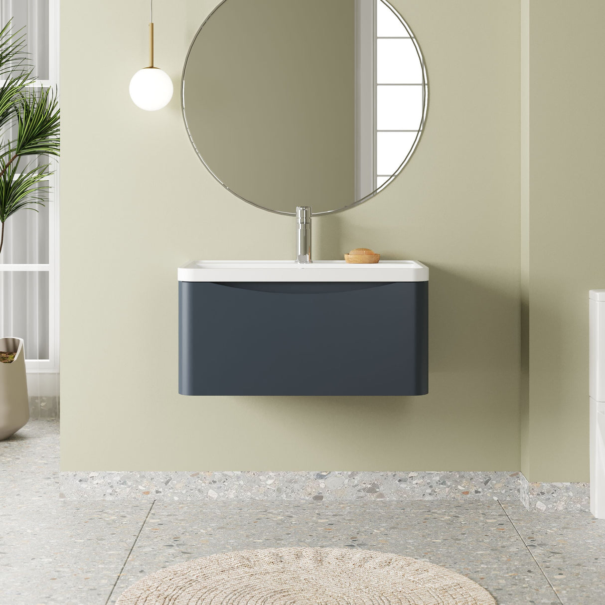 [BFAC1406] Balterley Arch Wall Hung 1 Drawer Bathroom Vanity Unit & Polymarble Basin, Dark Grey, 755mm - Lifestyle 1