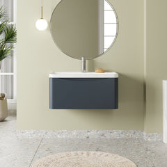 [BFAC1406] Balterley Arch Wall Hung 1 Drawer Bathroom Vanity Unit & Polymarble Basin, Dark Grey, 755mm - Lifestyle 1