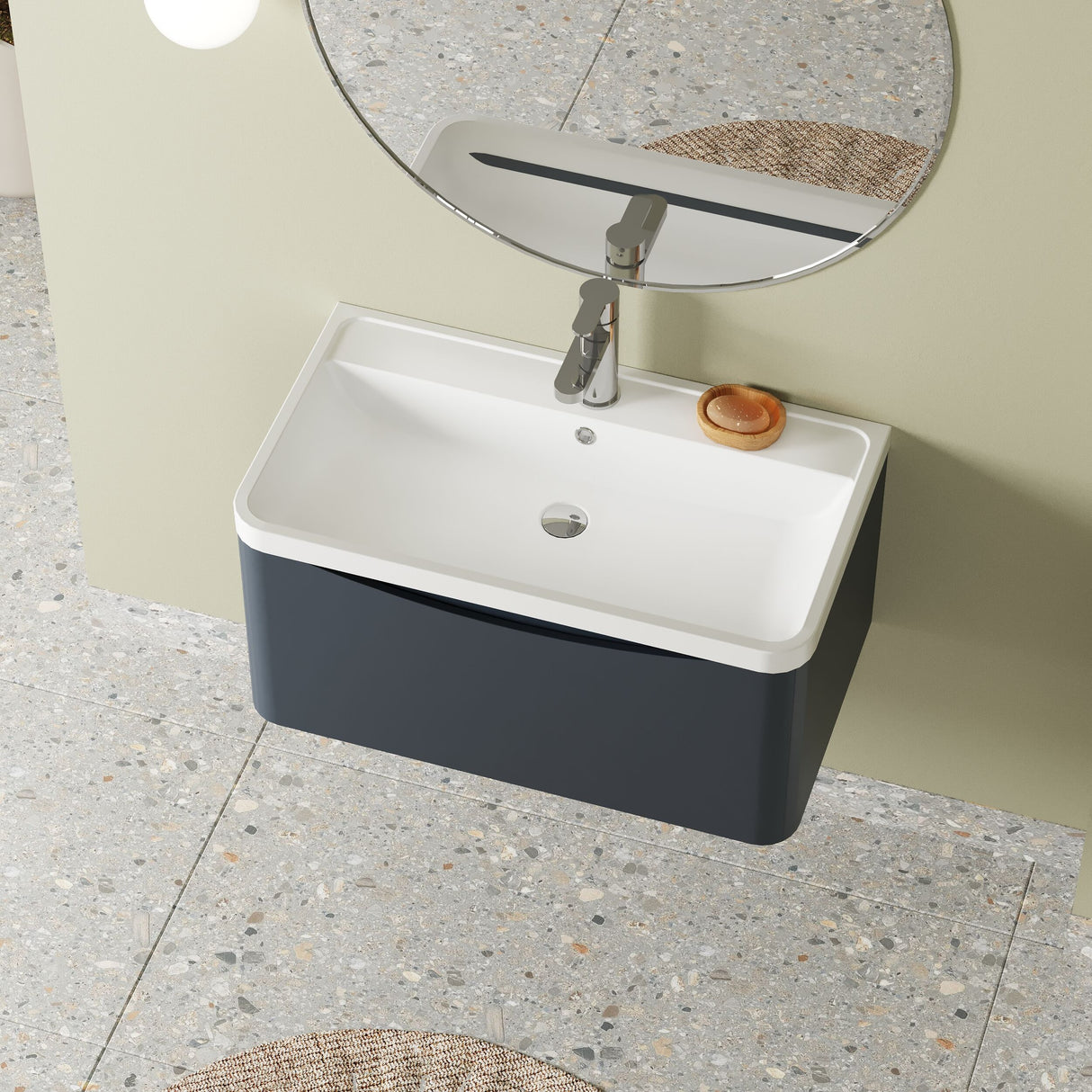 [BFAC1406] Balterley Arch Wall Hung 1 Drawer Bathroom Vanity Unit & Polymarble Basin, Dark Grey, 755mm - Lifestyle 2