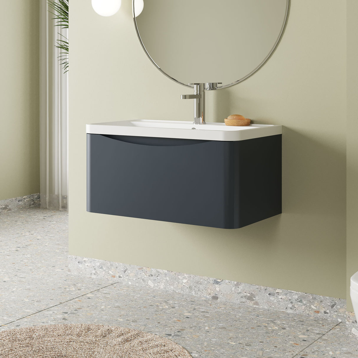 [BFAC1406] Balterley Arch Wall Hung 1 Drawer Bathroom Vanity Unit & Polymarble Basin, Dark Grey, 755mm - Lifestyle 3