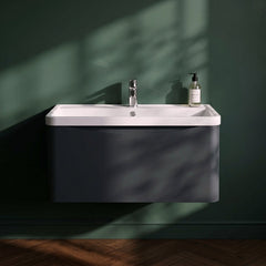 [BFAC1406] Dunwood Wall Hung 1 Drawer Vanity Unit with Polymarble Basin, Choice of Size and Colour - Silo