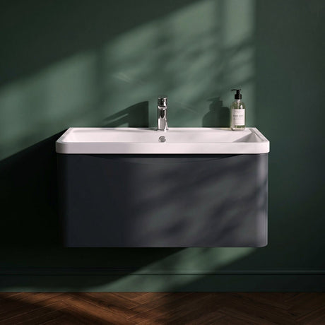 [BFAC1406] Dunwood Wall Hung 1 Drawer Vanity Unit with Polymarble Basin, Choice of Size and Colour - Silo