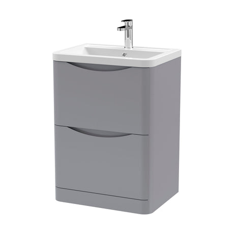 [BFAC201A] Dunwood Contemporary 2 Drawer Floor Standing Vanity Unit with Basin, Satin Grey, 600mm - Cutout