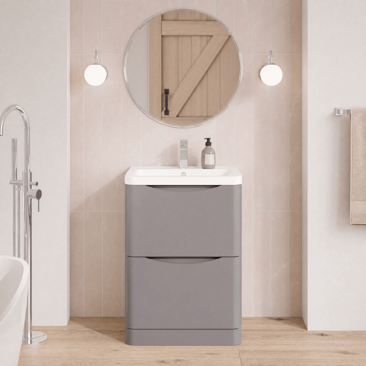 [BFAC201A] Dunwood Contemporary 2 Drawer Floor Standing Vanity Basin Unit, Choice of Size and Colour