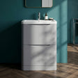 [BFAC201A] Dunwood Contemporary 2 Drawer Floor Standing Vanity Unit with Basin, Satin Grey, 600mm - Silo