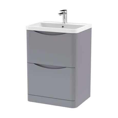 [BFAC201] Balterley Arch Floor Standing 2 Drawer Bathroom Vanity Unit & Polymarble Basin, Satin Grey, 550mm - Cutout