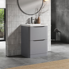 [BFAC201] Balterley Arch Floor Standing 2 Drawer Bathroom Vanity Unit & Polymarble Basin, Satin Grey, 550mm - Lifestyle 3