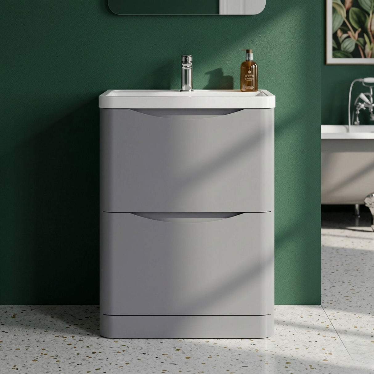 [BFAC201] Dunwood Floor Standing 2 Drawer Vanity Unit with Polymarble Basin, Choice of Size and Colour - Silo