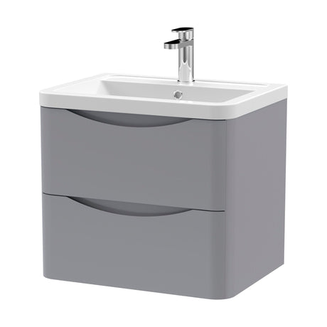 [BFAC202A] Dunwood Contemporary 2 Drawer Wall Hung Vanity Unit with Basin, Satin Grey, 600mm - Cutout