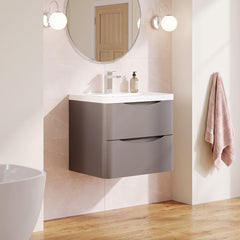 [BFAC202A] Dunwood Contemporary 2 Drawer Wall Hung Vanity Unit with Basin, Choice of Size and Colour