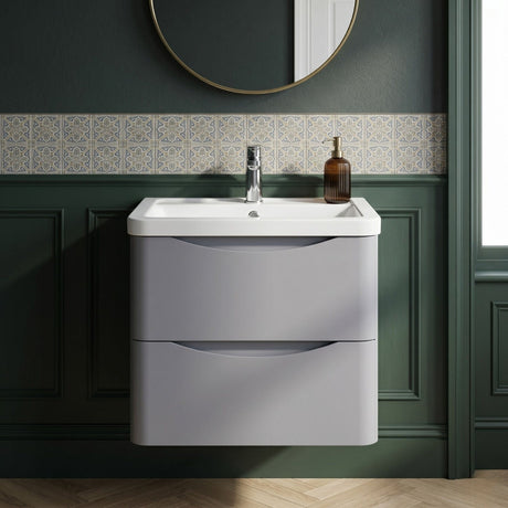 [BFAC202A] Dunwood Contemporary 2 Drawer Wall Hung Vanity Unit with Basin, Choice of Size and Colour - Silo