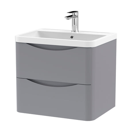 [BFAC202] Balterley Arch Wall Hung 2 Drawer Bathroom Vanity Unit & Polymarble Basin, Satin Grey, 550mm - Cutout
