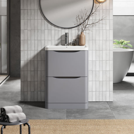 [BFAC202] Balterley Arch Wall Hung 2 Drawer Bathroom Vanity Unit & Polymarble Basin, Satin Grey, 550mm - Lifestyle 1