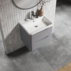 [BFAC202] Balterley Arch Wall Hung 2 Drawer Bathroom Vanity Unit & Polymarble Basin, Satin Grey, 550mm - Lifestyle 2