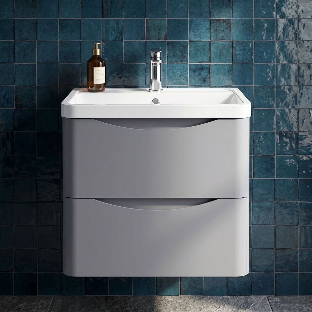 [BFAC202] Dunwood Wall Hung 2 Drawer Vanity Unit with Polymarble Basin, Choice of Size and Colour - Silo