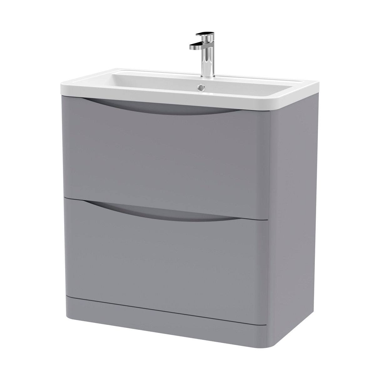 [BFAC203A] Dunwood Contemporary 2 Drawer Floor Standing Vanity Unit with Basin, Satin Grey, 800mm - Cutout