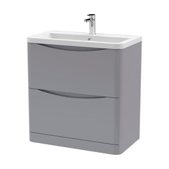 [BFAC203A] Dunwood Contemporary 2 Drawer Floor Standing Vanity Unit with Basin, Satin Grey, 800mm - Cutout