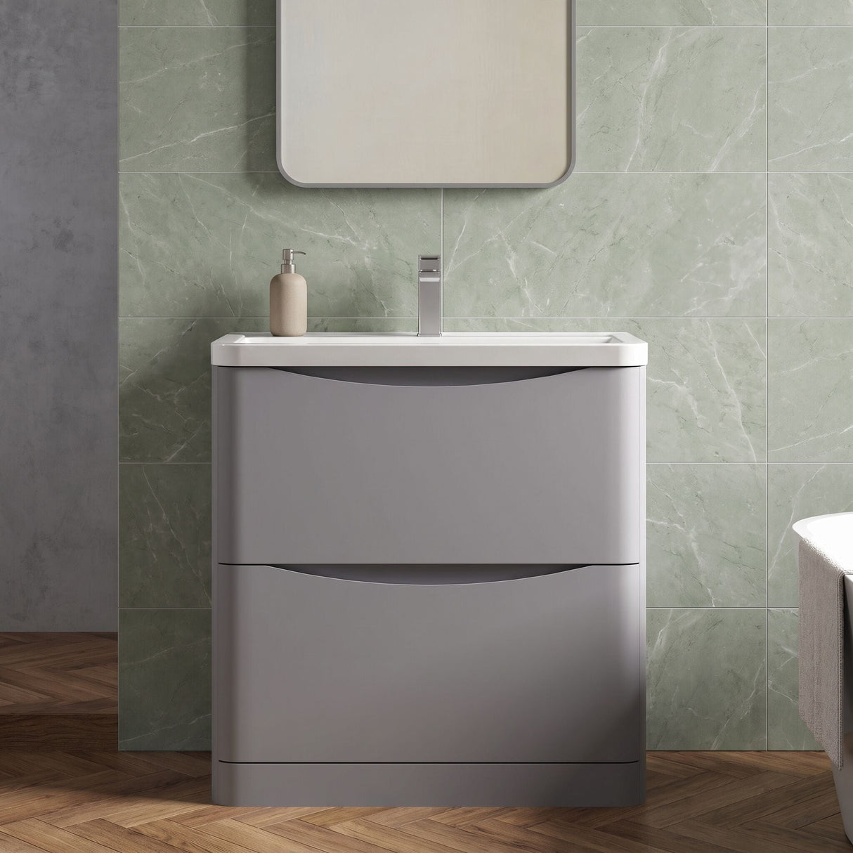 [BFAC203A] Dunwood Contemporary 2 Drawer Floor Standing Vanity Basin Unit, Choice of Size and Colour