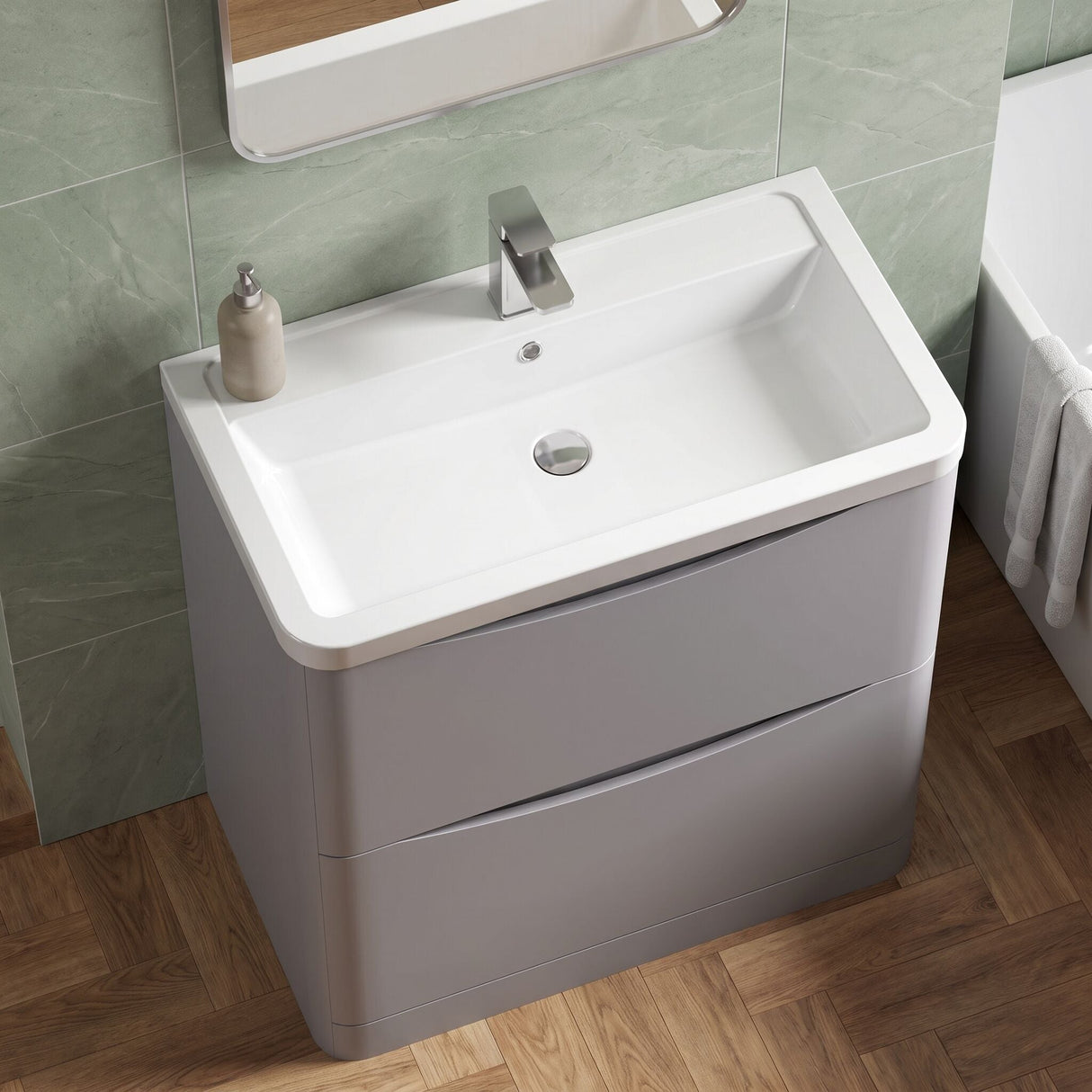 [BFAC203A] Dunwood Contemporary 2 Drawer Floor Standing Vanity Basin Unit, Choice of Size and Colour