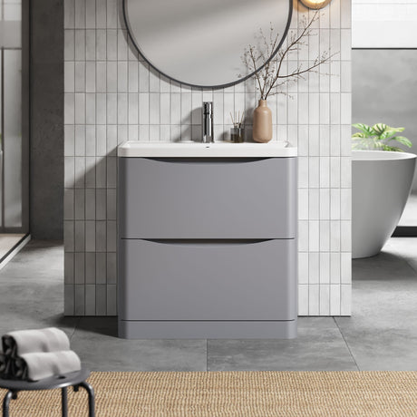 [BFAC203] Balterley Arch Floor Standing 2 Drawer Bathroom Vanity Unit & Polymarble Basin, Satin Grey, 755mm - Lifestyle 1