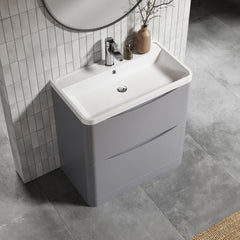 [BFAC203] Balterley Arch Floor Standing 2 Drawer Bathroom Vanity Unit & Polymarble Basin, Satin Grey, 755mm - Lifestyle 2