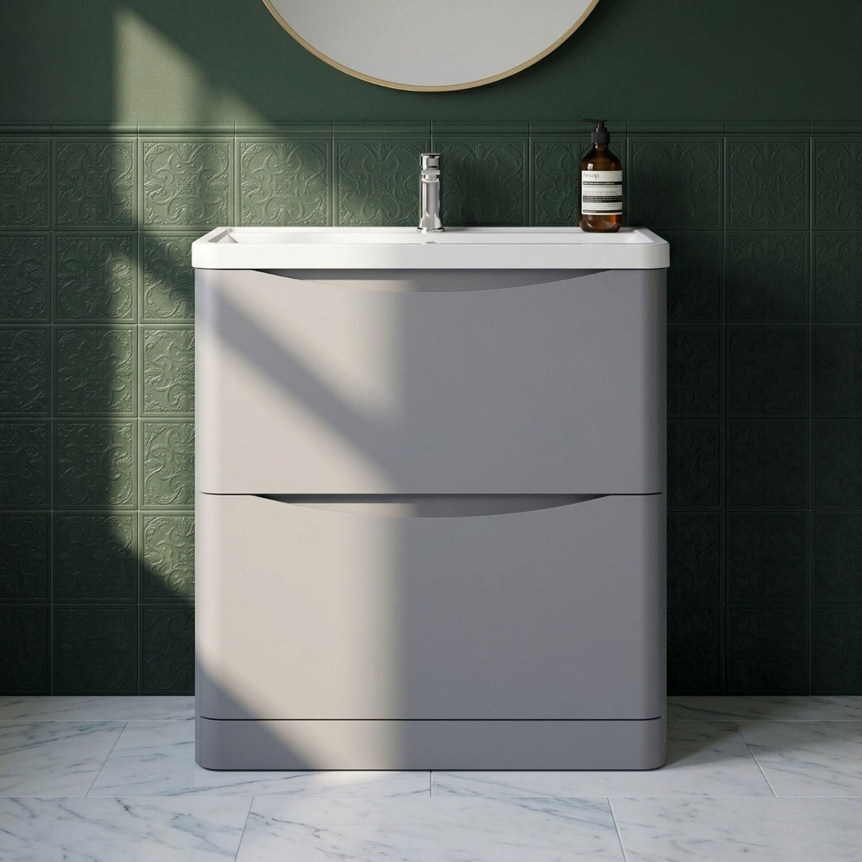 [BFAC203] Dunwood Floor Standing 2 Drawer Vanity Unit with Polymarble Basin, Choice of Size and Colour - Silo