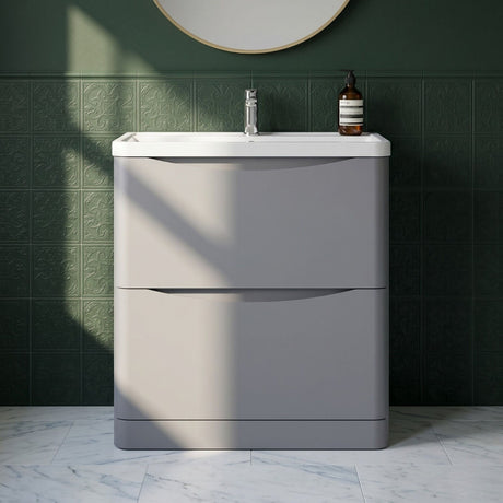 [BFAC203] Dunwood Floor Standing 2 Drawer Vanity Unit with Polymarble Basin, Choice of Size and Colour - Silo