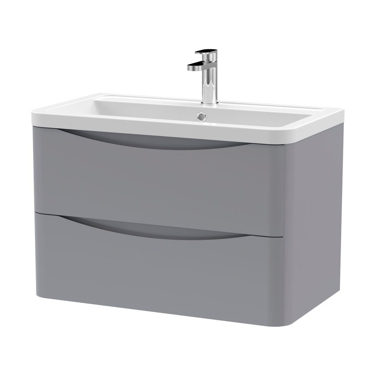[BFAC204A] Dunwood Contemporary 2 Drawer Wall Hung Vanity Unit with Basin, Satin Grey, 800mm - Cutout