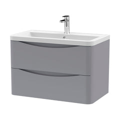 [BFAC204A] Dunwood Contemporary 2 Drawer Wall Hung Vanity Unit with Basin, Satin Grey, 800mm - Cutout