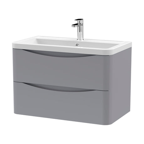 [BFAC204A] Dunwood Contemporary 2 Drawer Wall Hung Vanity Unit with Basin, Satin Grey, 800mm - Cutout