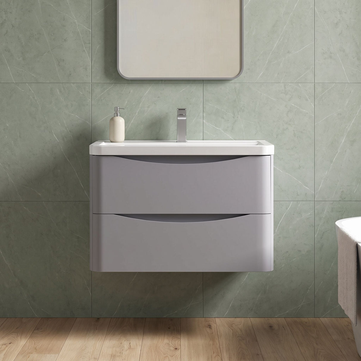 [BFAC204A] Dunwood Contemporary 2 Drawer Wall Hung Vanity Unit with Basin, Choice of Size and Colour