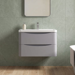 [BFAC204A] Dunwood Contemporary 2 Drawer Wall Hung Vanity Unit with Basin, Choice of Size and Colour