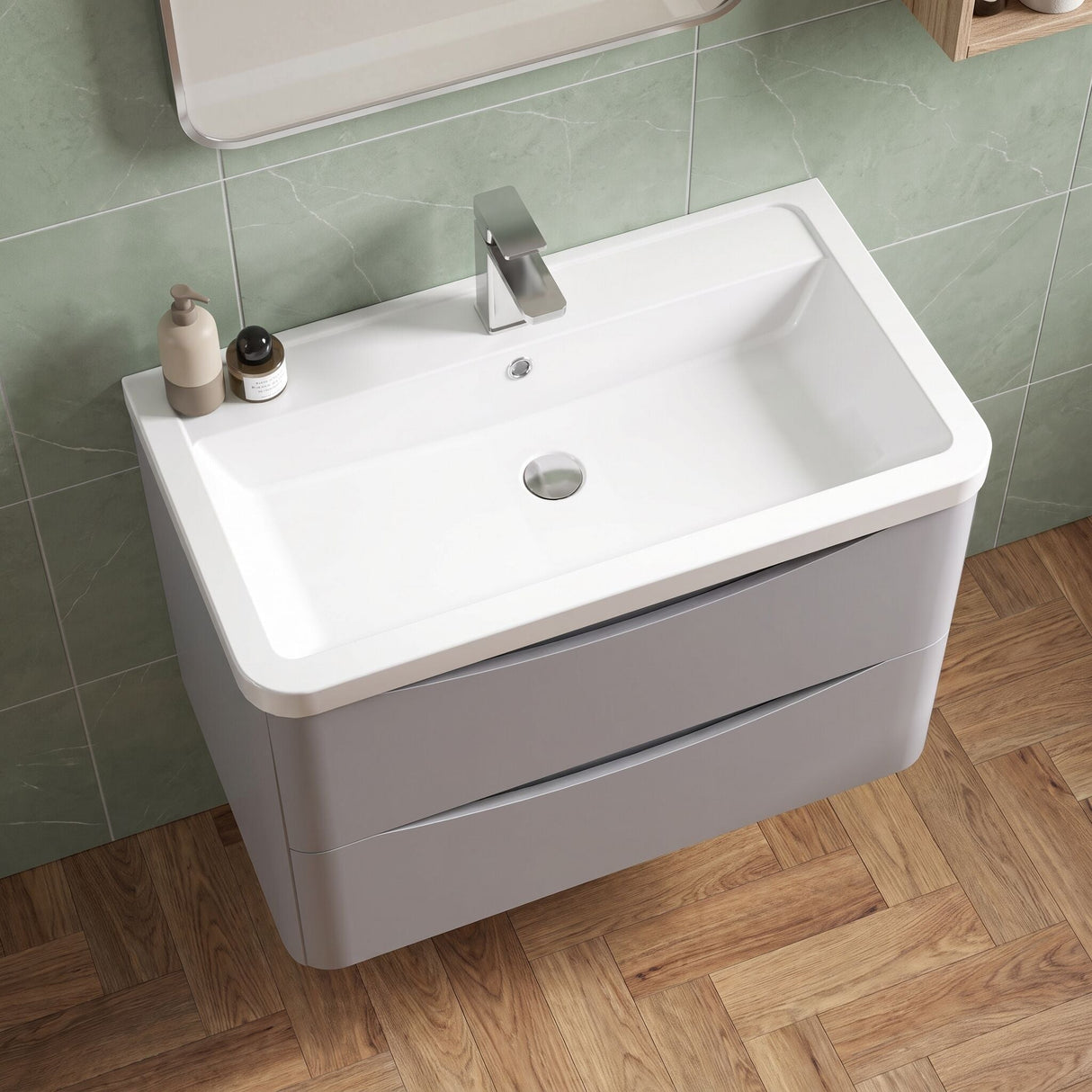 [BFAC204A] Dunwood Contemporary 2 Drawer Wall Hung Vanity Unit with Basin, Choice of Size and Colour